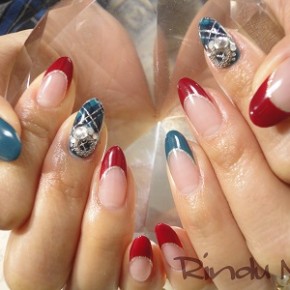 グリーンチェックｘフレンチネイル